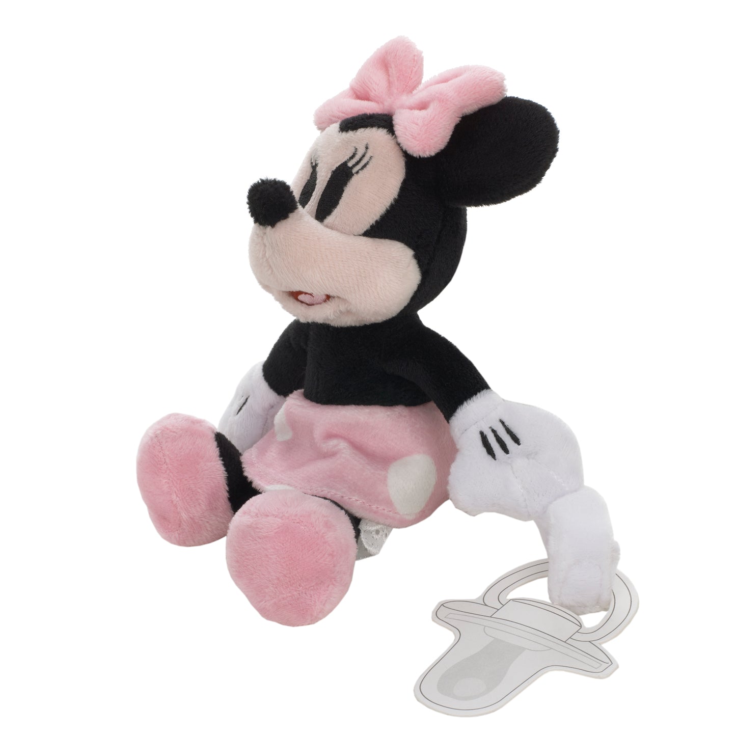 Disney Minnie Mouse White, Pink and Black with Polka Dot Skirt Plush Buddy Pacifier Holder