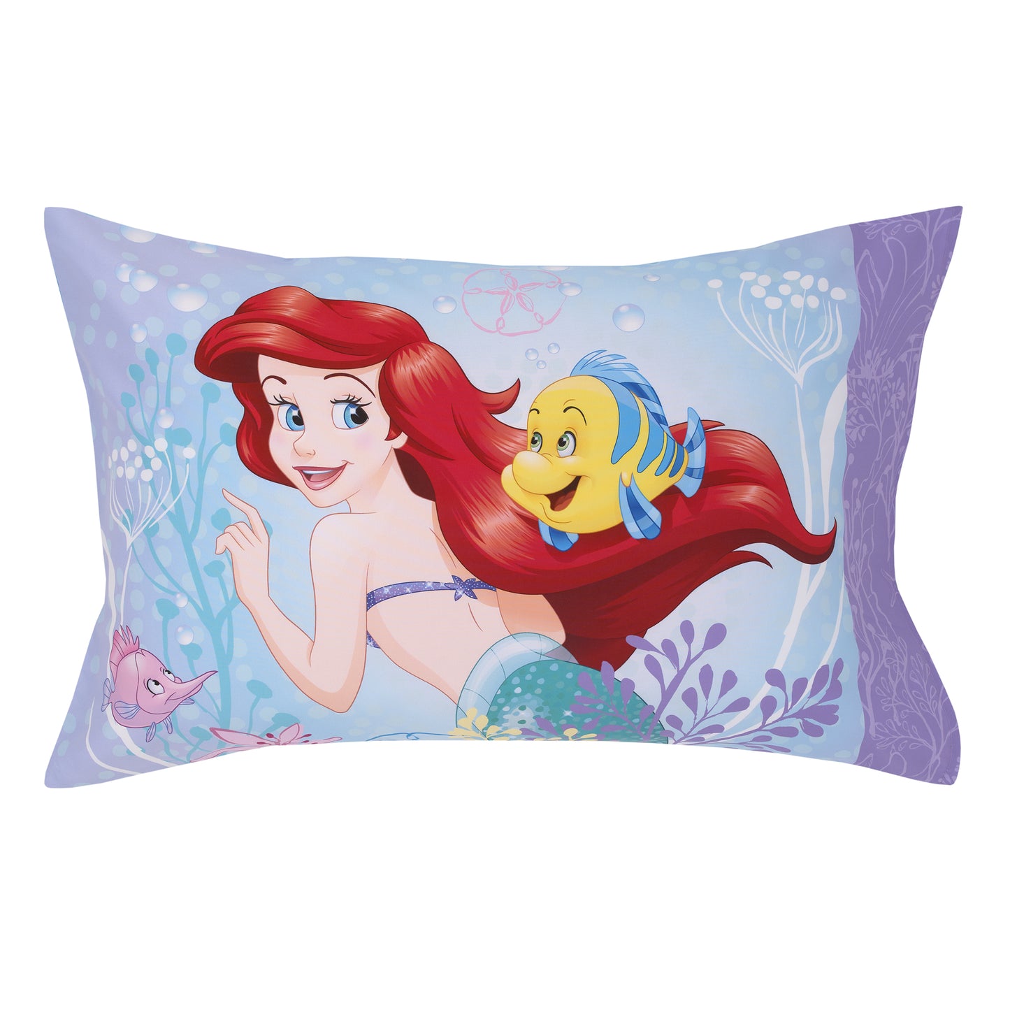 Disney The Little Mermaid Be Fearless Aqua, Lavender, and Orange Ariel 4 Piece Toddler Bed Set - Comforter, Fitted Bottom Sheet, Flat Top Sheet, and Reversible Pillowcase