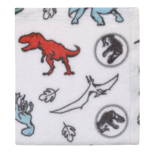 Welcome to the Universe Baby Jurassic World White, Blue, Red and Green Dinosaur Super Soft Baby Blanket
