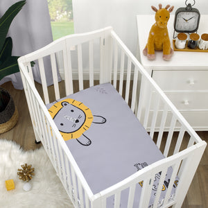 Roarsome Lion Grey and Gold Photo Op Fitted Mini Crib Sheet