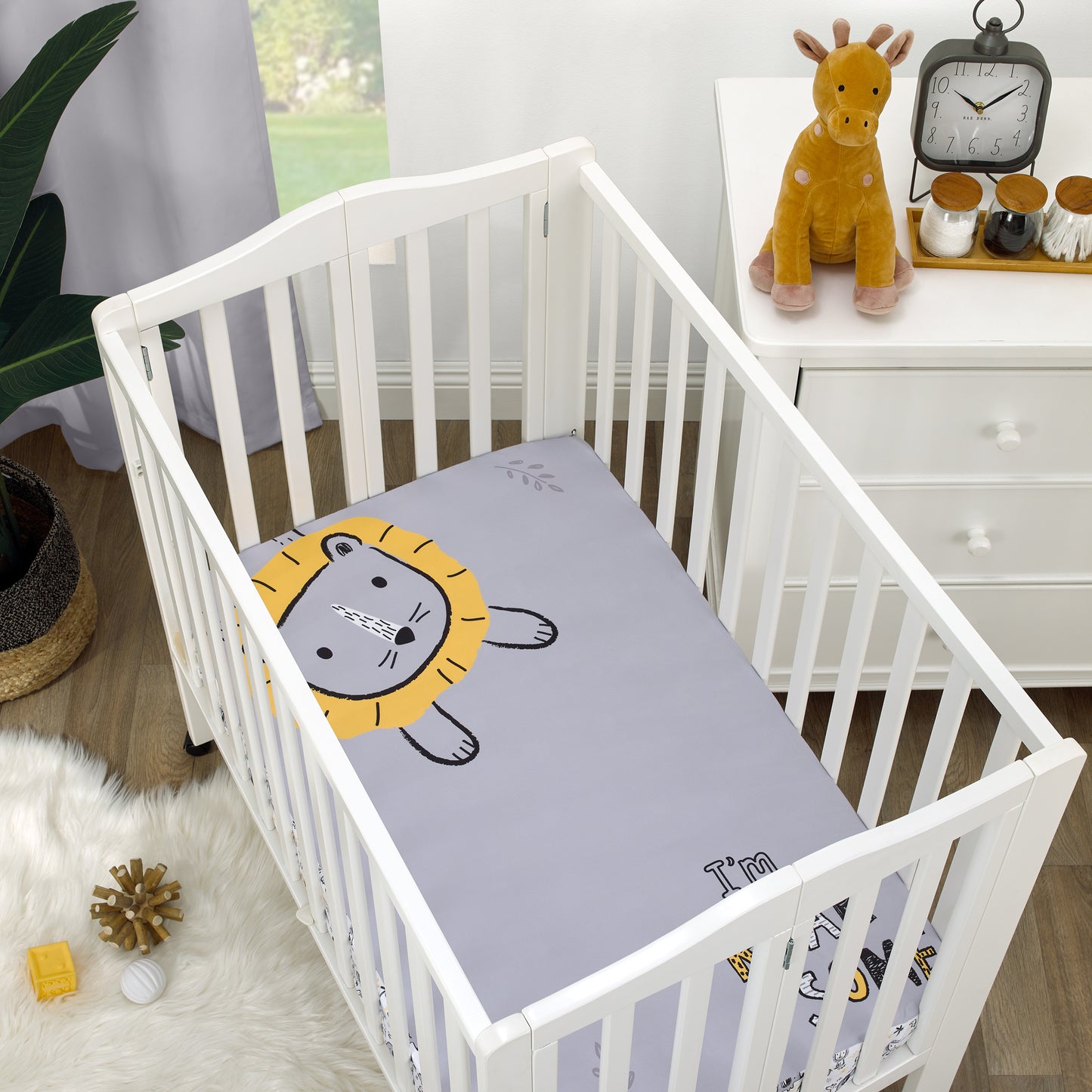 Little Love by NoJo Roarsome Lion Grey and Gold Photo Op Fitted Mini Crib Sheet