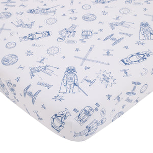 Star Wars Rule the Galaxy Blue, Grey, White 4 Piece Toddler Bed Set - Comforter, Fitted Bottom Sheet, Flat Top Sheet, Reversible Pillowcase