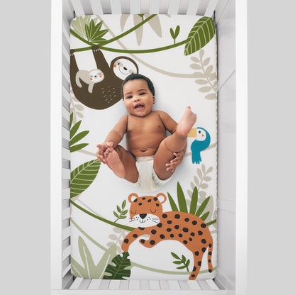 NoJo Jungle Gym Green, Brown, and Grey 100% Cotton Photo Op Nursery Fitted Crib Sheet