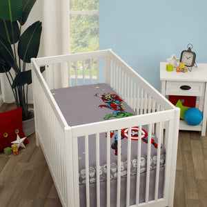 Marvel Comics Grey, White, Red, and Blue, Captain America, Hulk, Spider-Man and Thor Photo Op Fitted Crib Sheet