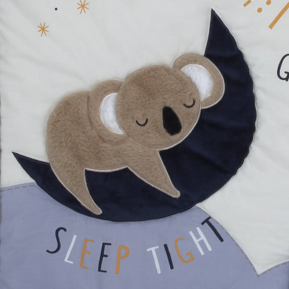 NoJo Goodnight Sleep Tight White and Blue Koala, Sloth, Bear, Star, and Moon 4 Piece Nursery Crib Bedding Set - Comforter, 100% Cotton Fitted Crib Sheet, Crib Skirt, and Storage