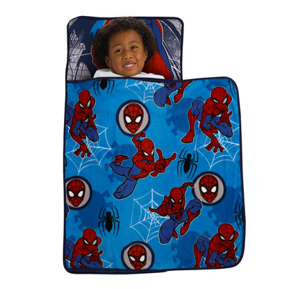 Marvel Spiderman Wall Crawler Red, White, and Blue Spider Webs Preschool Toddler Nap Mat
