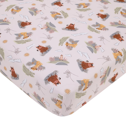 Disney Lion King Ivory, Sage, Gold, and Brown, Simba, Timon, and Pumba Super Soft Nursery Fitted Crib Sheet