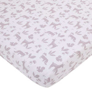 Little Love by NoJo Woodland Meadow Taupe, Sage, and White Deer, Fox, and Hedgehog 3 Piece Nursery Crib Bedding Set - Comforter, Fitted Crib Sheet and Crib Skirt