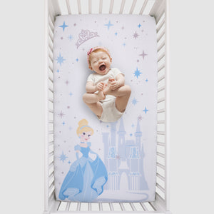Disney Princess Cinderella - Light Blue and White Photo Op Fitted Crib Sheet