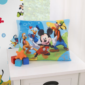 Disney Mickey Mouse Blue, Red, and Green, Donald Duck, Pluto, and Goofy Fun Starts Here Decorative Toddler Pillow