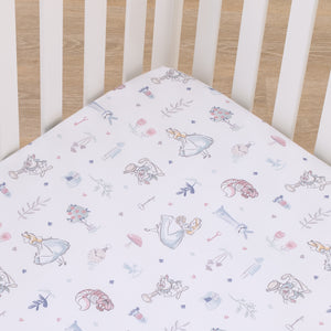 Disney Alice in Wonderland Light Blue, Pink, and White, Rabbit, and Cheshire Cat Super Soft Nursery Fitted Mini Crib Sheet