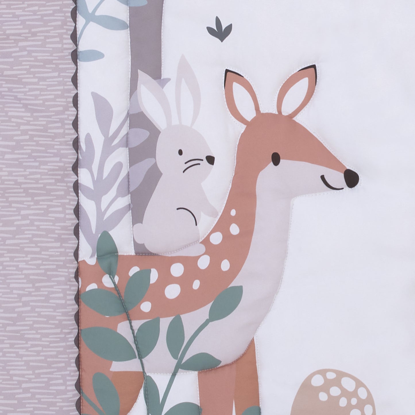 Little Love by NoJo Woodland Meadow Taupe, Sage, and White Deer, Fox, and Hedgehog 3 Piece Nursery Crib Bedding Set - Comforter, Fitted Crib Sheet and Crib Skirt