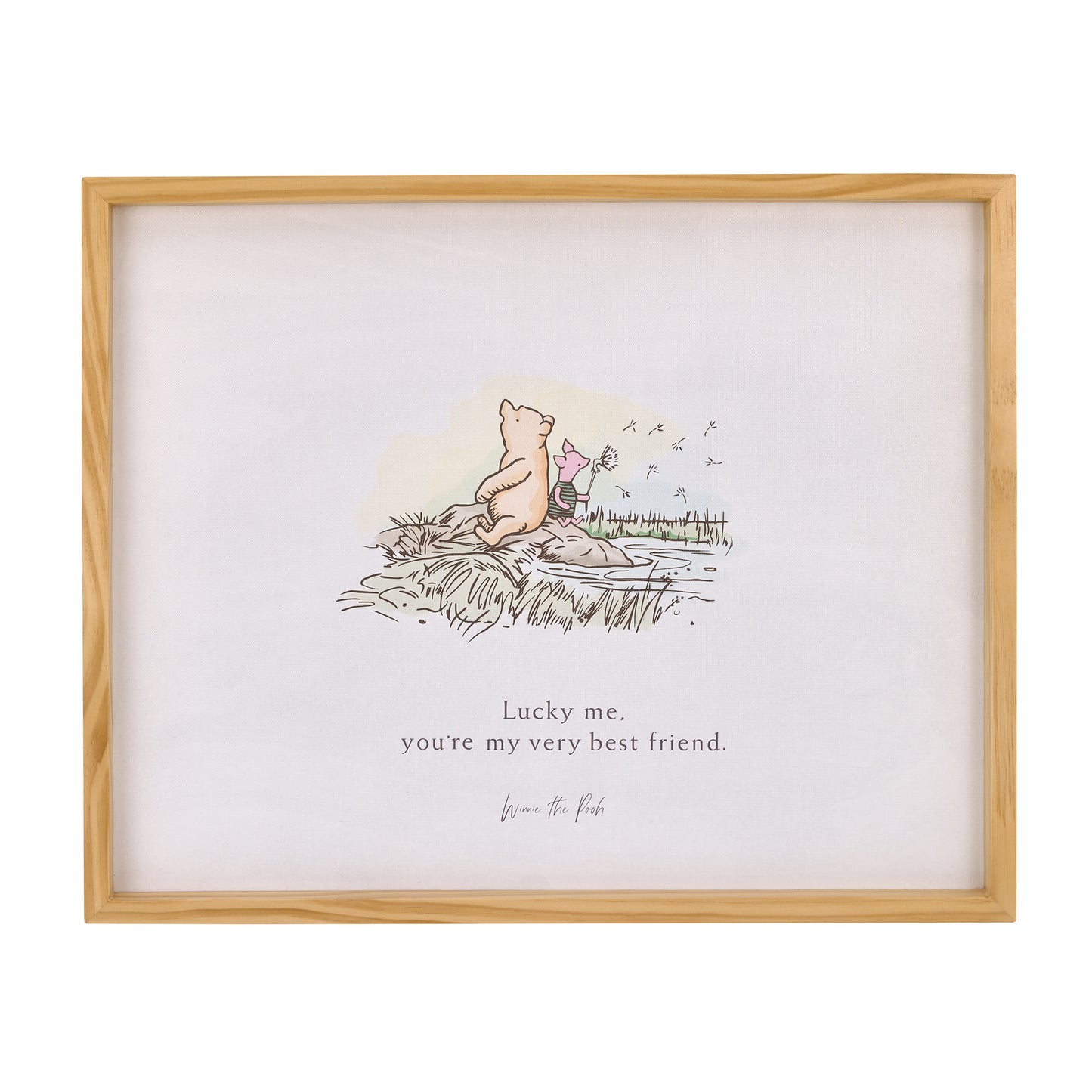 Disney Winnie the Pooh - Classic Pooh "Lucky Me, You're My Very Best Friend" with Piglet Natural Pine Wood Framed Art Canvas Wall Décor