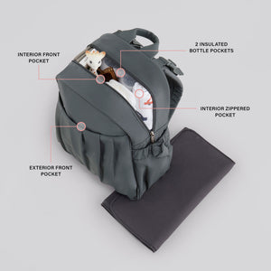 Motherhood Gathered Pocket Backpack Diaper Bag, Gray