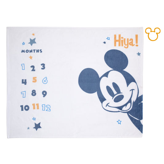 Disney Mickey Mouse White, Blue, and Orange Super Soft Milestone Baby Blanket