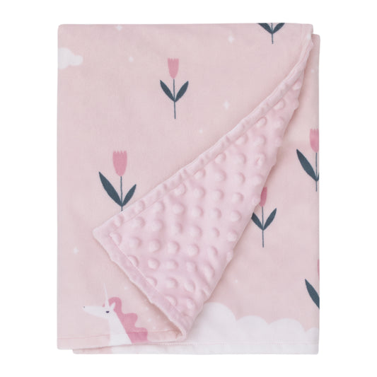 Unicorn Pink, White, and Teal Clouds and Flowers Super Soft Baby Blanket