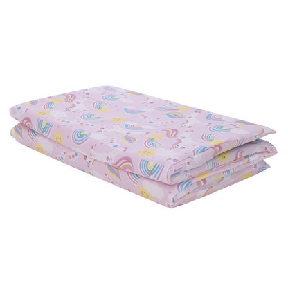 Everything Kids Unicorn Pink, Blue, Yellow, and White Rainbows and Clouds Preschool Nap Pad Sheet