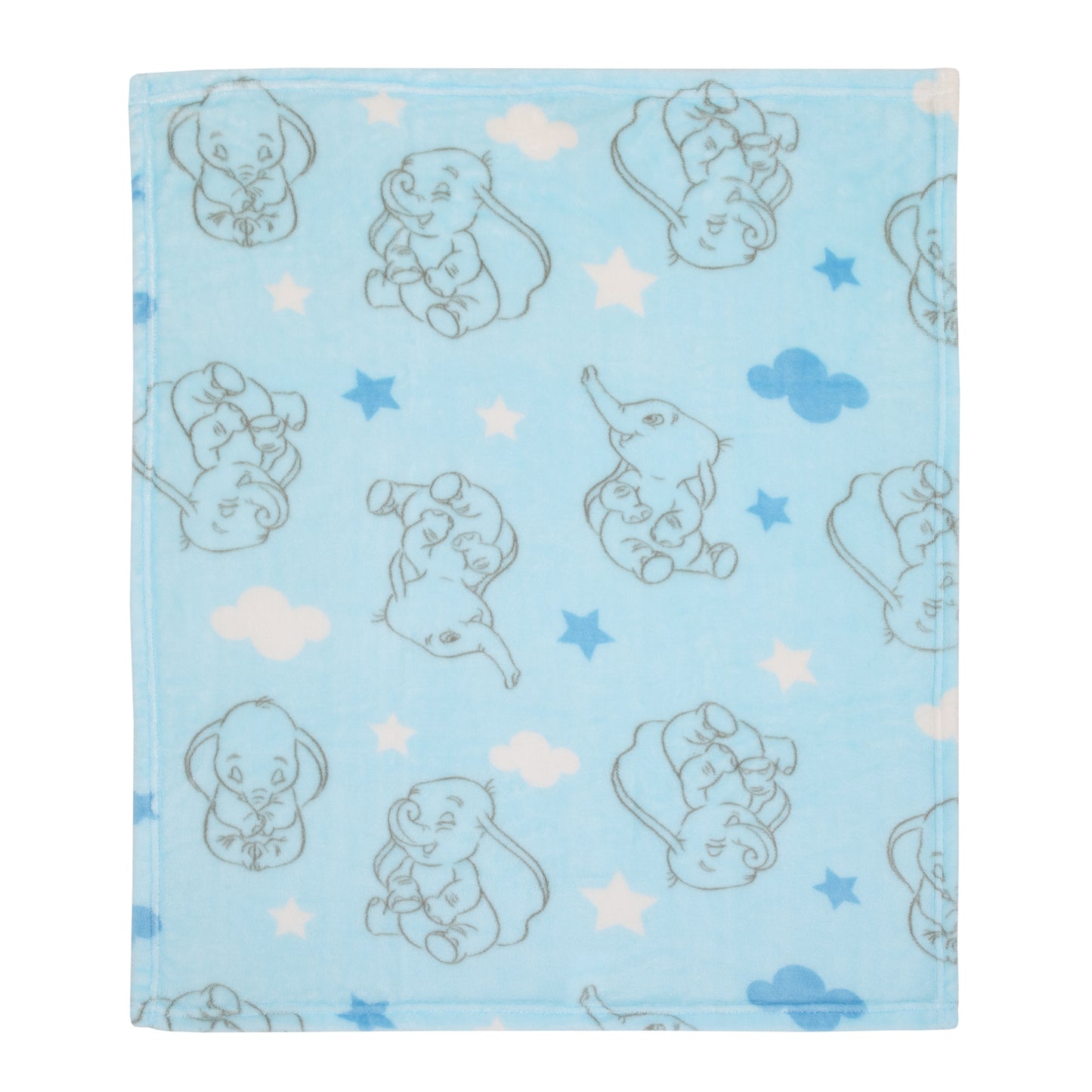 Disney Dumbo Pastel Blue, Grey and White Clouds and Stars Super Soft Baby Blanket