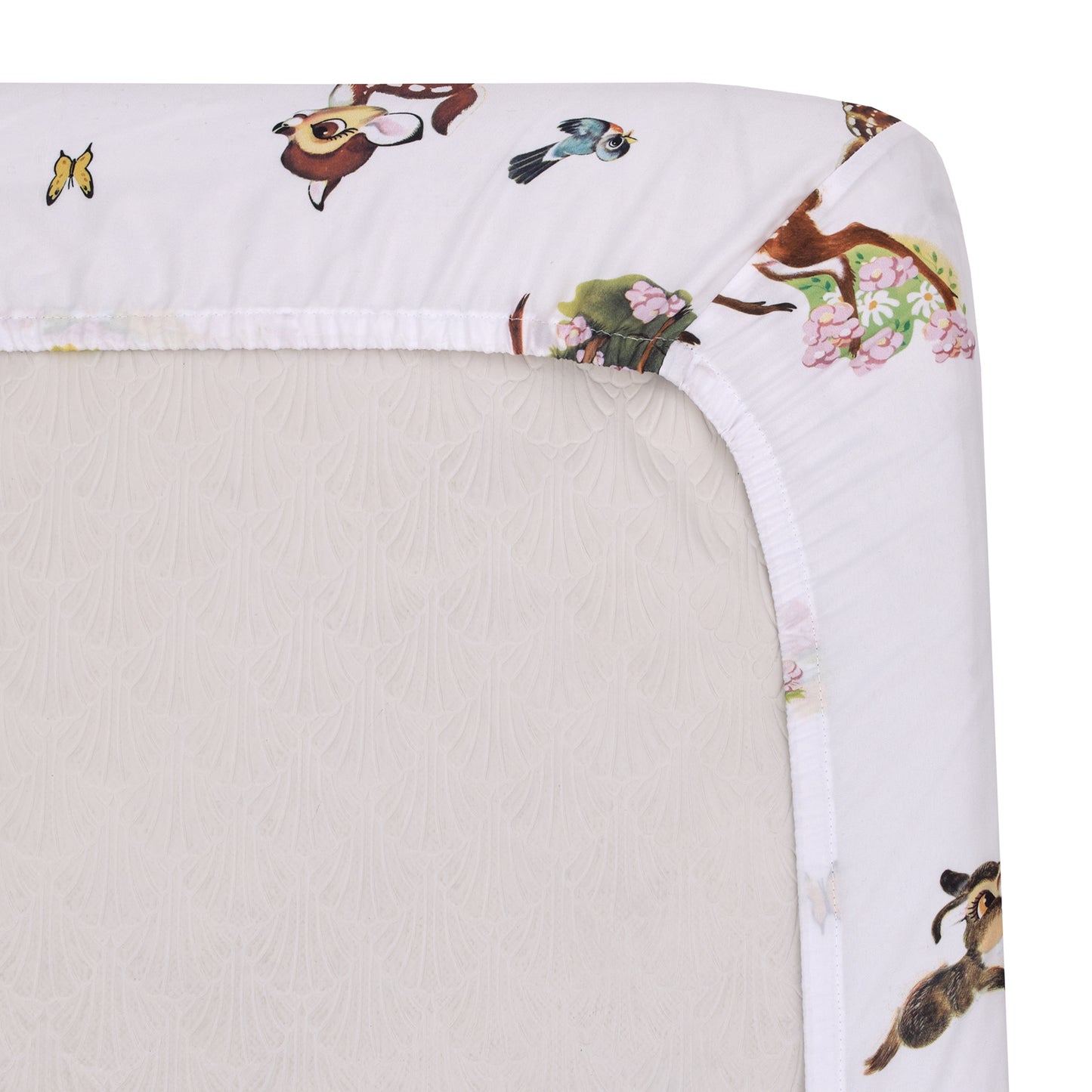 Disney Vintage Bambi - Tan, Green and White, Bambi and Thumper Floral Nursery Fitted Mini Crib Sheet