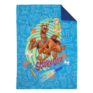 Warner Bros  Scooby Doo - Scooby Dooby Doo Blue, Green, Brown and Orange 4 Piece Toddler Bed Set - Comforter, Fitted Bottom Sheet, Flat Top Sheet, and Reversible Pillowcase
