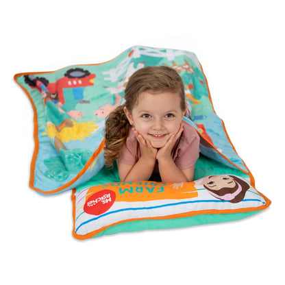 Ms. Rachel Farm Friends Toddler Nap Mat - Includes Attached Pillow and Fleece Blanket