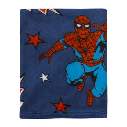 Marvel Spiderman Blue, Red and White Super Soft Plush Baby Blanket