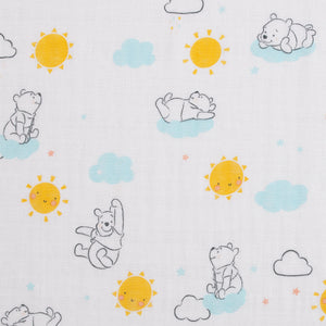 Disney Winnie the Pooh Yellow, Aqua, and White 3 Piece Muslin Swaddle Baby Blanket Set