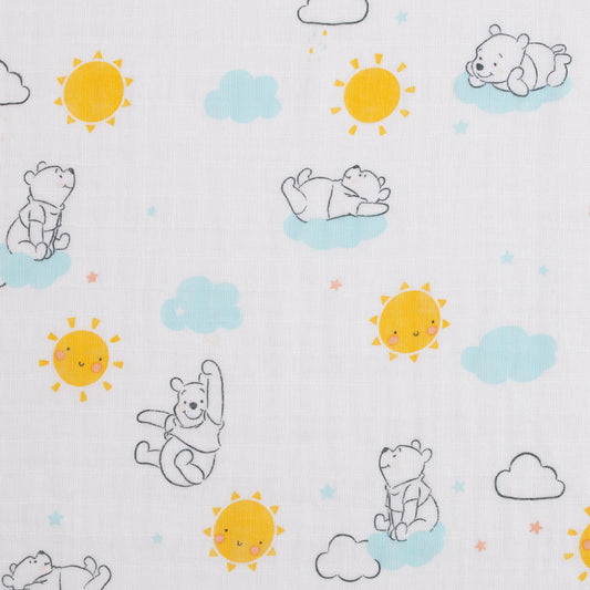 Disney Winnie the Pooh Yellow, Aqua, and White 3 Piece Muslin Swaddle Baby Blanket Set