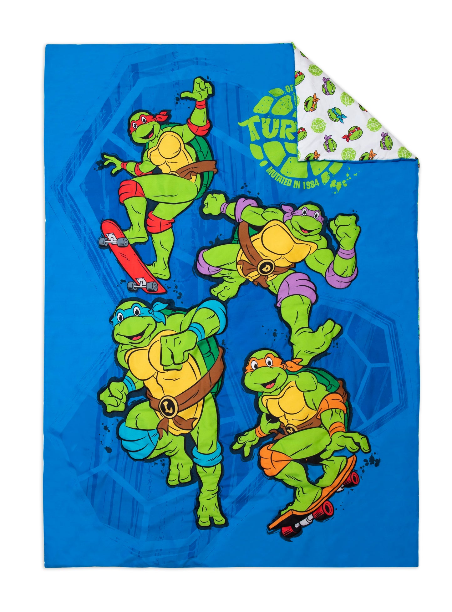 NoJo Teenage Mutant Ninja Turtles 4 Piece Toddler Bed Set - Includes a Comforter, Fitted Bottom Sheet, Flat Top Sheet, Reversible Pillowcase