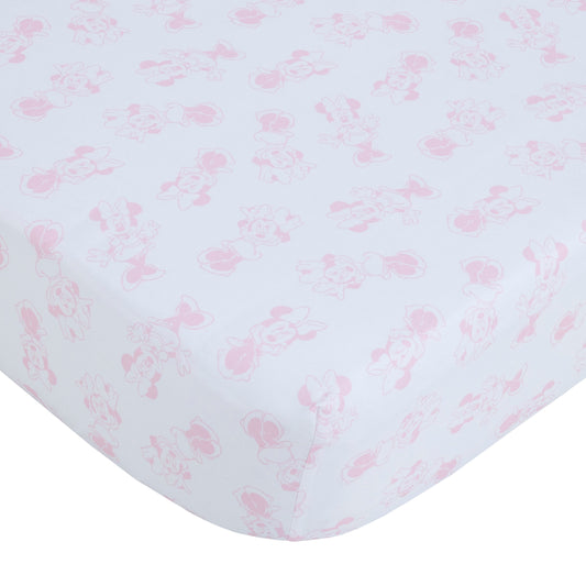 Minnie Mouse Be Happy Pink and White Super Soft Fitted Crib Sheet
