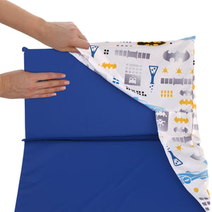 Warner Bros  Batman The Caped Crusader Blue, Yellow and White Bat-Signal and Batmobile Preschool Nap Pad Sheet