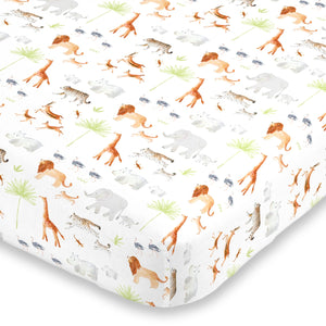 Watercolor Jungle Animals Crib Sheet - Mini Fitted Crib Sheet - Designed in The USA – 24” x 38” x 5”