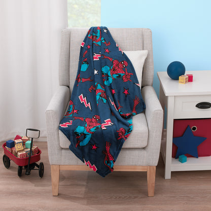 Marvel Spiderman Blue, Red and White Super Soft Plush Baby Blanket