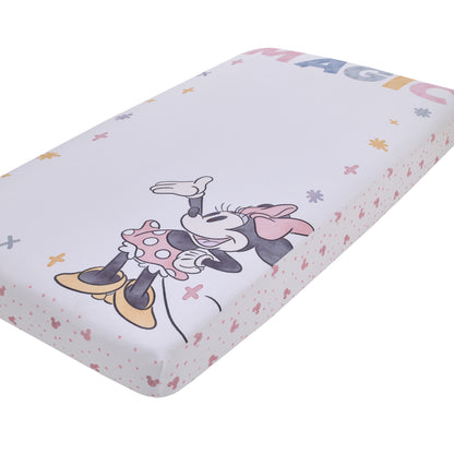 Disney Minnie Mouse Pink, White and Gold "You Are Made of Magic" Lovely Little Lady Nursery Photo Op Fitted Crib Sheet