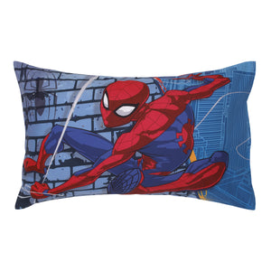 Marvel Spider-Man Wall Crawler Red, White, and Blue Spider Webs 4 Piece Toddler Bed Set - Comforter, Fitted Bottom Sheet, Flat Top Sheet, and Reversible Pillowcase
