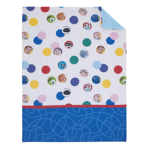Disney Choose Happy Pixar Friends Multi-Colored 4 Piece Toddler Bed Set - Comforter, Fitted Bottom Sheet, Flat Top Sheet, and Reversible Pillowcase