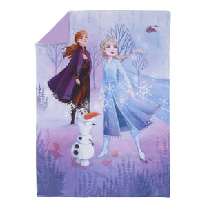 Disney Frozen 2 Lavender, Light Blue and Purple Forest Spirit 4 Piece Toddler Bed Set - Comforter, Fitted Bottom Sheet, Flat Top Sheet, Reversible Pillowcase