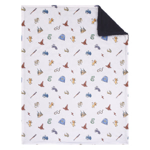 Warner Bros  Harry Potter Welcome Little Wizard Navy, Burgundy, Blue, and White Super Soft Baby Blanket
