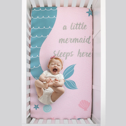 NoJo Sugar Reef Mermaid Photo Op 100% Cotton Fitted Crib Sheet, A Little Mermaid Sleeps Here