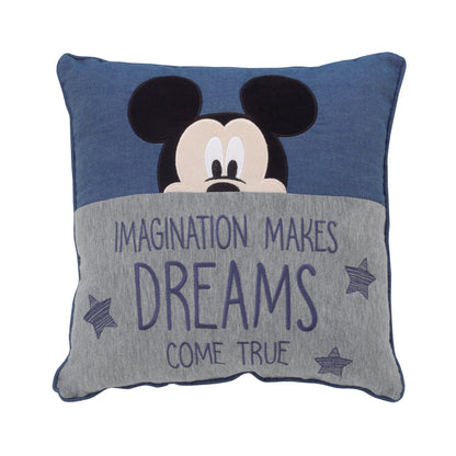 Disney Mickey Mouse Hello World - Navy, Grey and White Appliqued Decorative Pillow