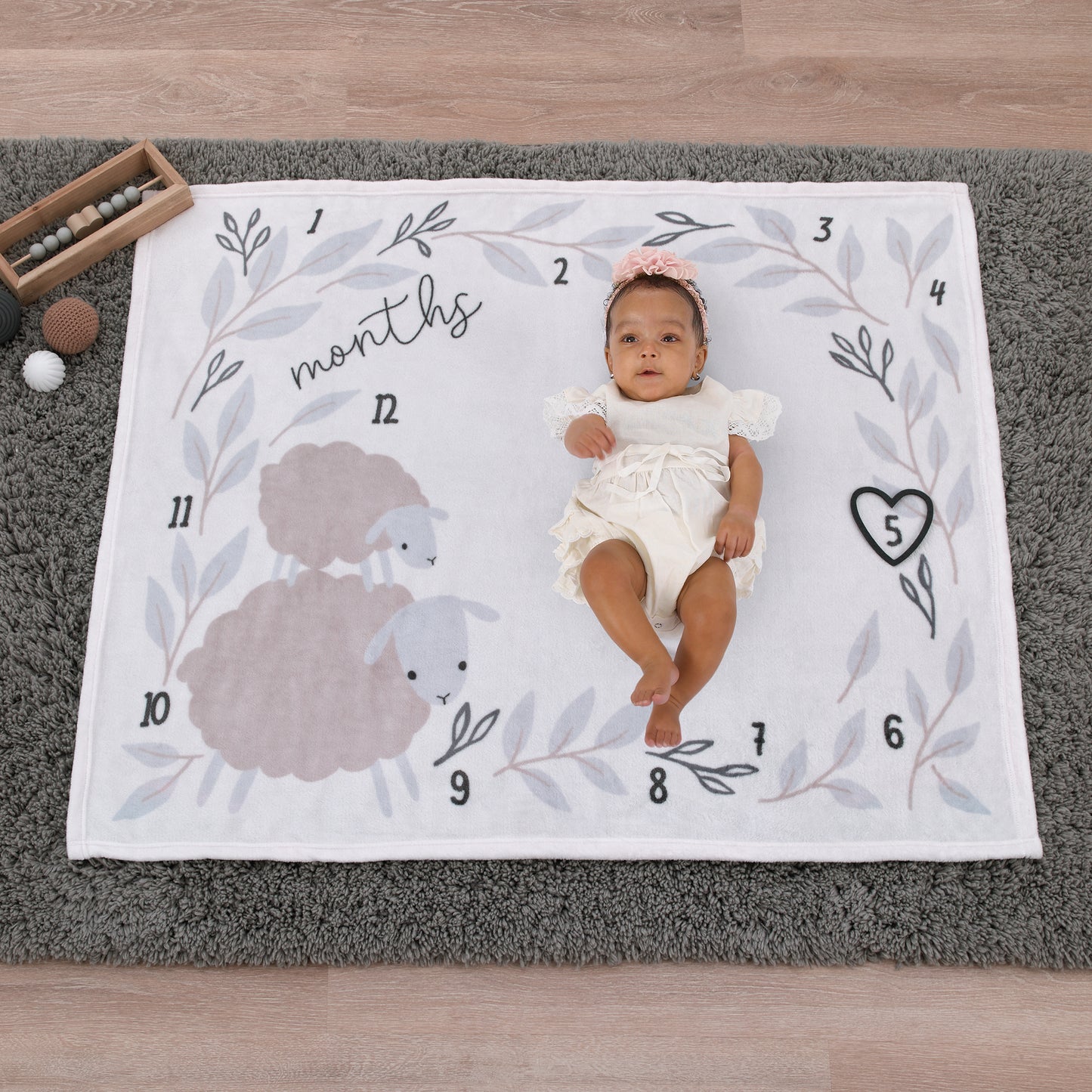NoJo Together is Better White, Gray, and Taupe Mama and Baby Lamb Milestone Blanket