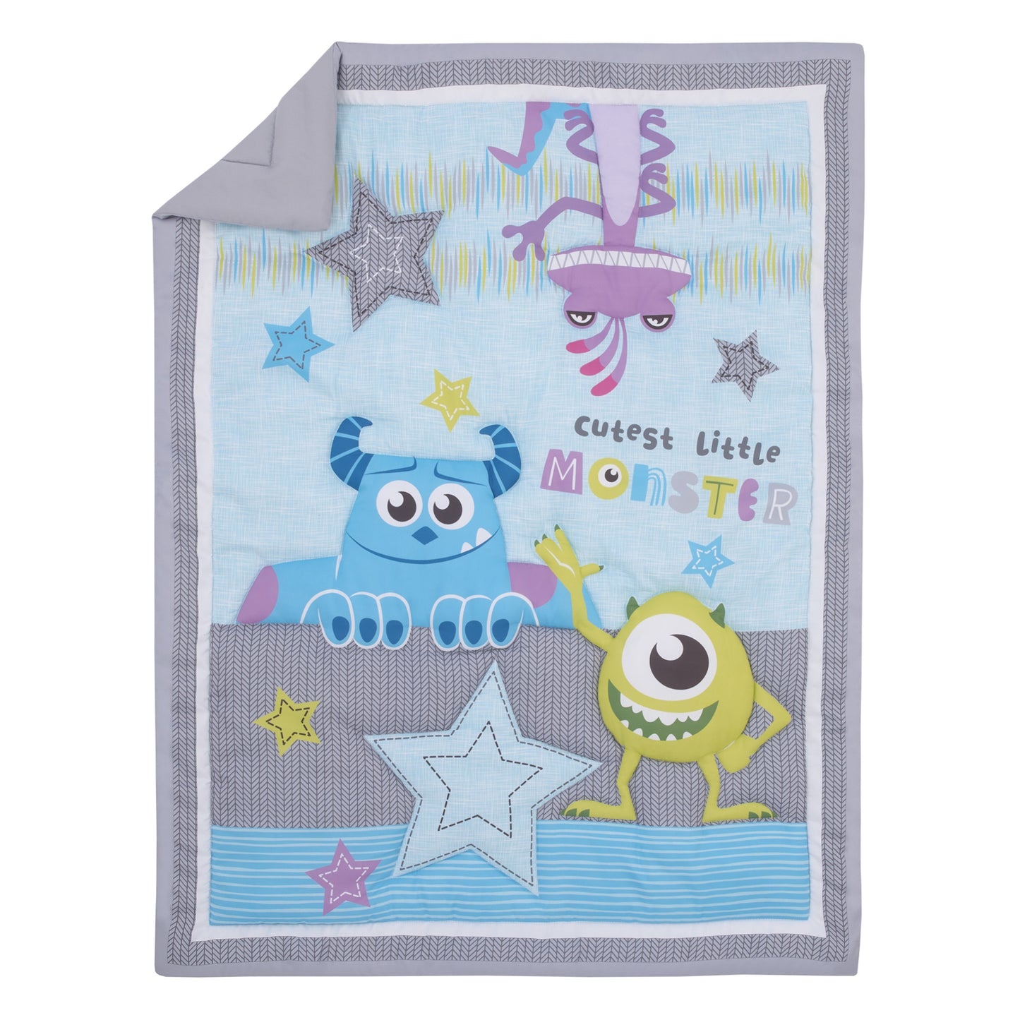 Disney Monsters, Inc. Cutest Little Monster Turquoise, Green, Purple, and Gray, Sully, Mike, and Randall 3 Piece Nursery Mini Crib Bedding Set - Comforter, and Two Fitted Mini Crib Sheets