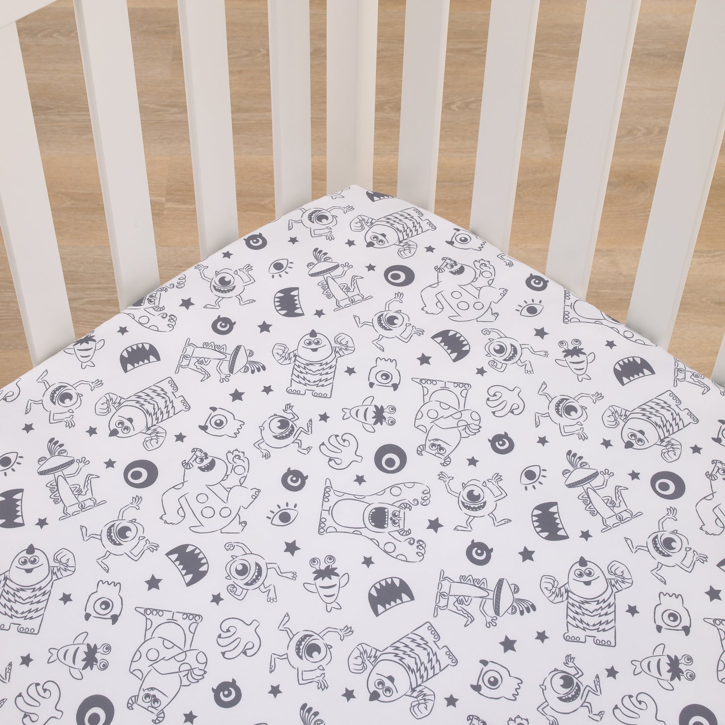 Disney Monsters, Inc. Cutest Little Monster Gray, and White Nursery Fitted Crib Sheet