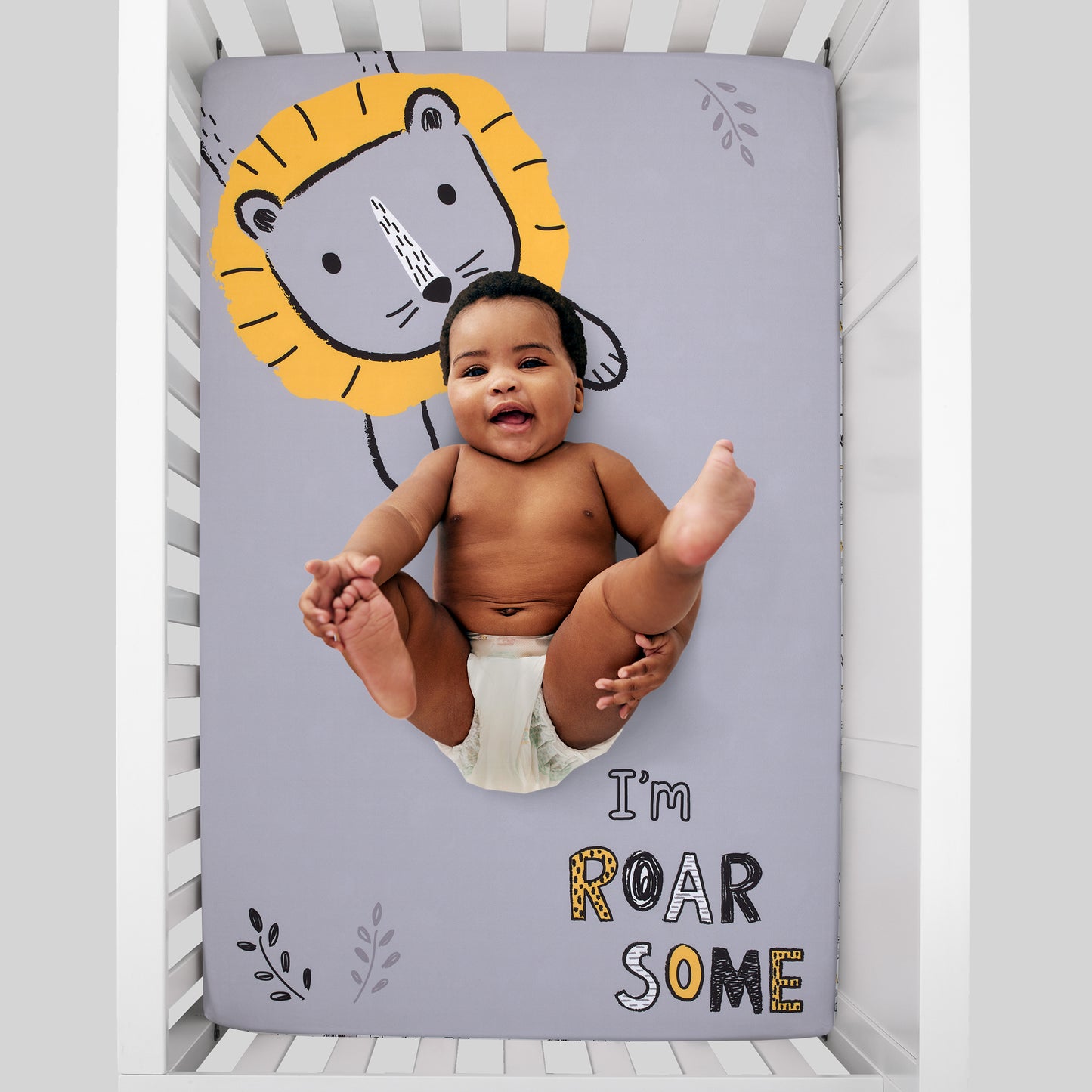 Little Love by NoJo Roarsome Lion Grey and Gold Photo Op Fitted Mini Crib Sheet