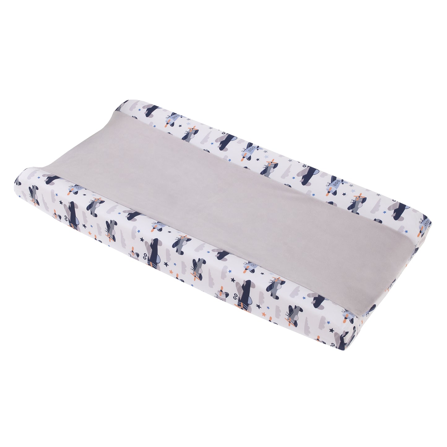 Little Love by NoJo Soar High Little One Gray, Navy, Light Blue, and White Airplanes Contoured Changing Pad Cover