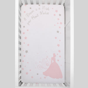 Disney Princess Enchanting Dreams White and Pink Cinderella A Dream is a Wish Your Heart Makes 100% Cotton Photo Op Nursery Fitted Crib Sheet
