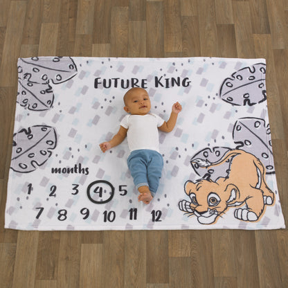 Disney Lion King Simba, Grey, White and Tan Super Soft Milestone Baby Blanket