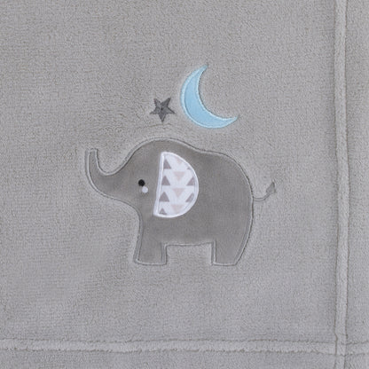 Little Love by NoJo Elephant Stroll Gray Star and Blue Moon Applique Super Soft Baby Blanket