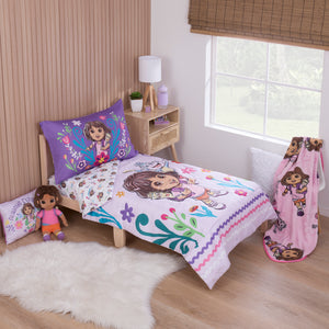 NoJo Dora Adventure Awaits 2 Piece Toddler Sheet Set - Fitted Sheet and Reversible Pillowcase, Lavender
