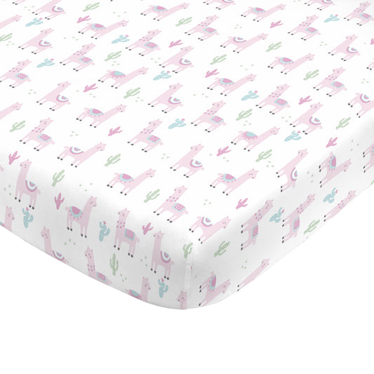 NoJo Super Soft Pink Llama Nursery Crib Fitted Sheet